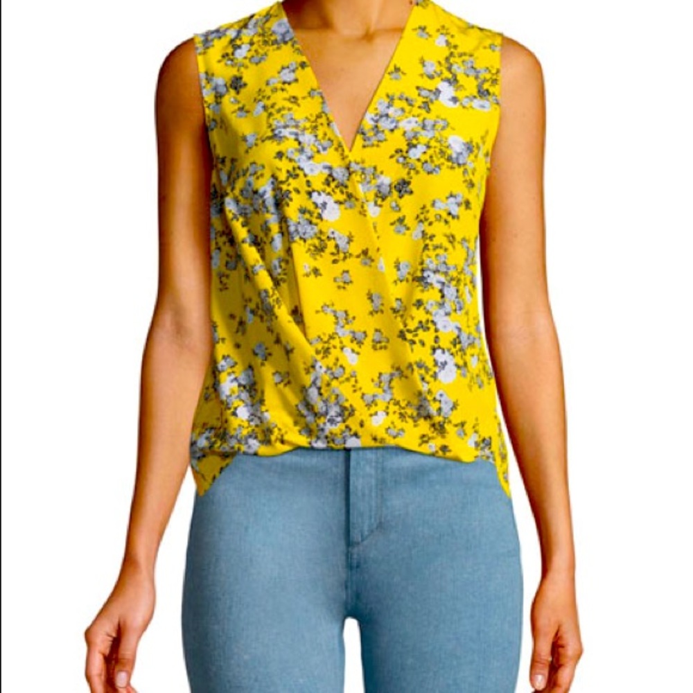 Rag & Bone Yellow Victor Sleeveless Wrap-Front Garden Floral-Print Silk Blouse